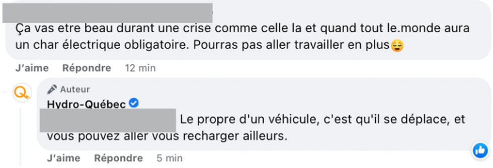 Commentaire et r\u00e9ponse d'Hydro-Qu\u00e9bec.