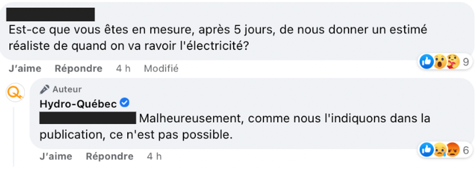 Commentaire et r\u00e9ponse d'Hydro-Qu\u00e9bec.