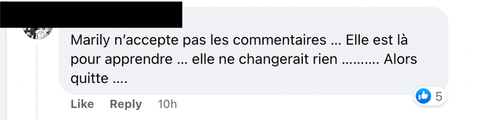 Commentaire Facebook.