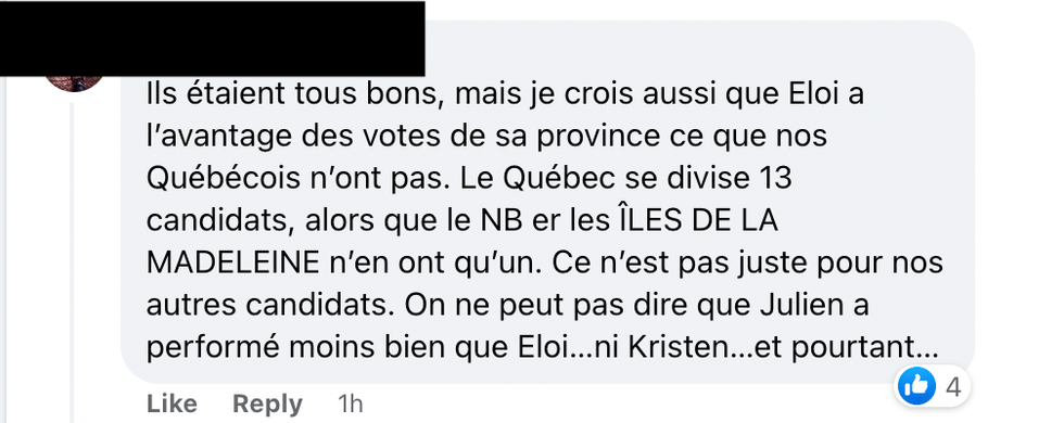 Commentaire Facebook.
