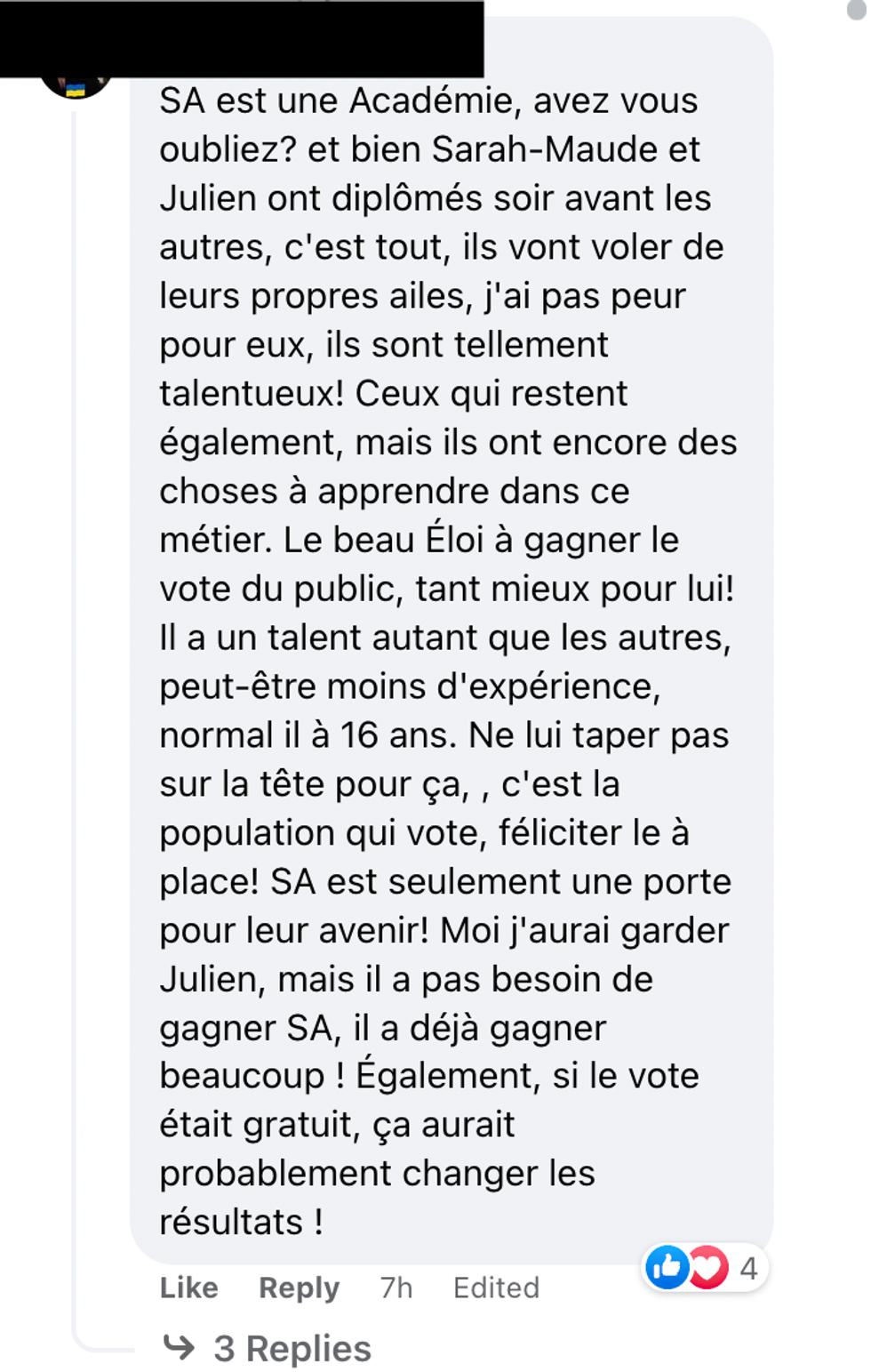 Commentaire Facebook.
