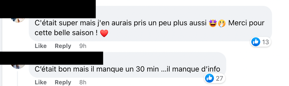 Commentaire Facebook.