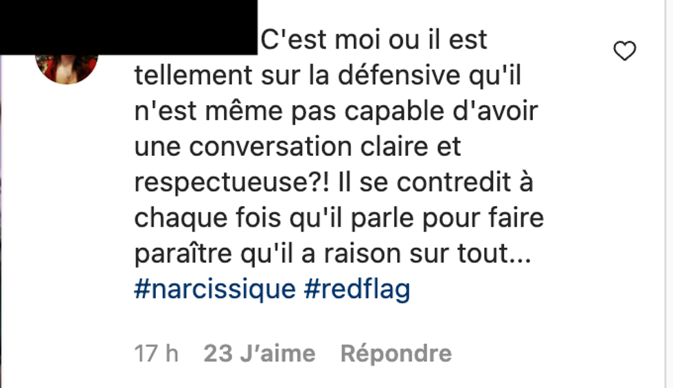 Commentaire Instagram.