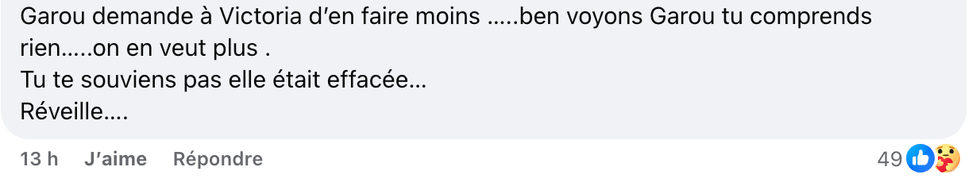 Commentaire laiss\u00e9 sous une publication de la page Star Acad\u00e9mie TVA sur Facebook.