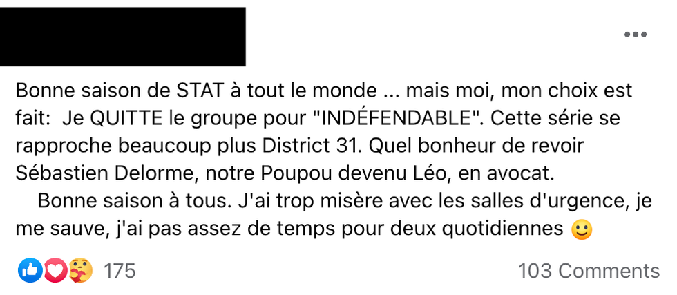 Commentaire sur Facebook.