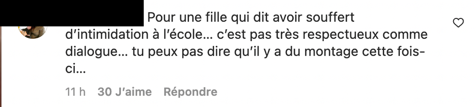 Commentaire sur Instagram.