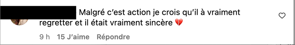 Commentaire sur Instagram.