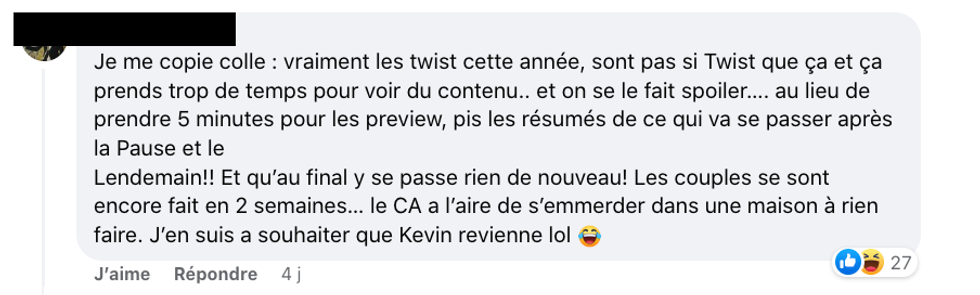 Commentaire sur la page d'Occupation Double sur Facebook.