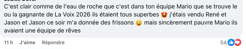 Commentaire sur la page Facebook de La Voix.