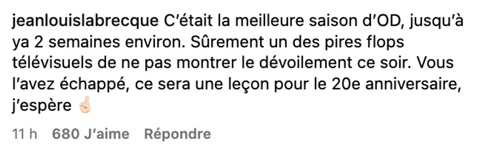 Commentaire sur la page Instagram d'Occupation Double Chypre.