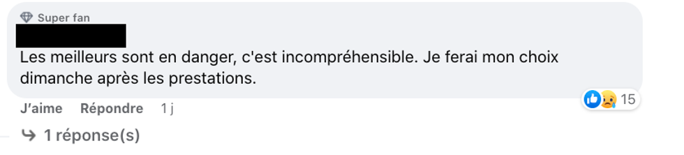 Commentaire sur le Facebook de Star Acad\u00e9mie TVA.