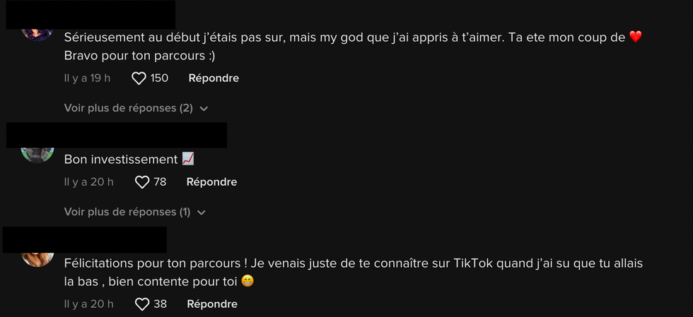 Commentaire sur TikTok.