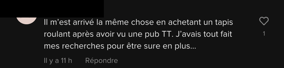 Commentaire sur TikTok.