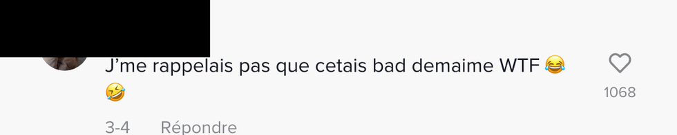 Commentaire sur TikTok.