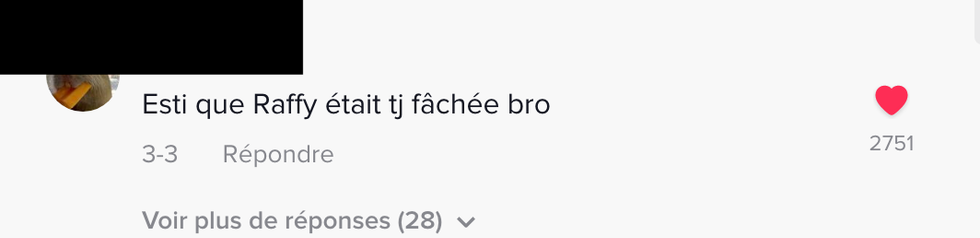 Commentaire sur TikTok.