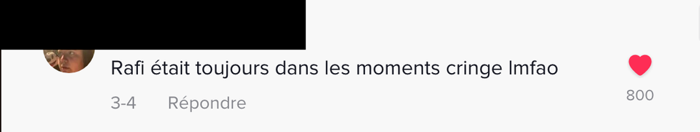 Commentaire sur TikTok.