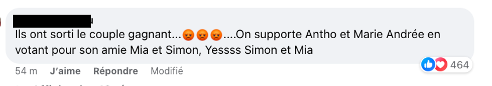 Commentaires de fans d'Occupation Double qui encouragent \u00e0 voter pour Mia et Simon.