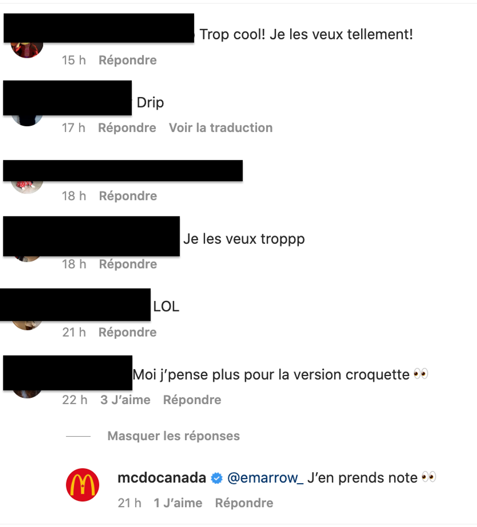 Commentaires Instagram.