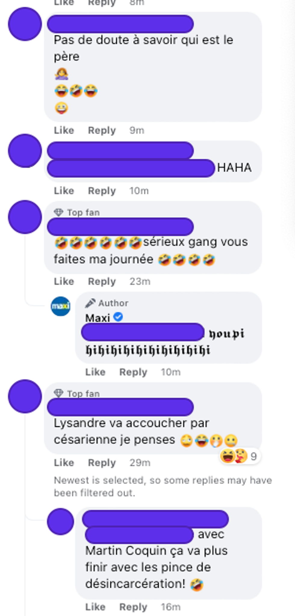 Commentaires sous la page Facebook de Maxi.