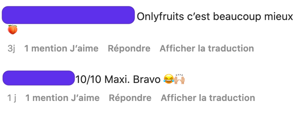 Commentaires sous la page Instagram de chez Maxi.