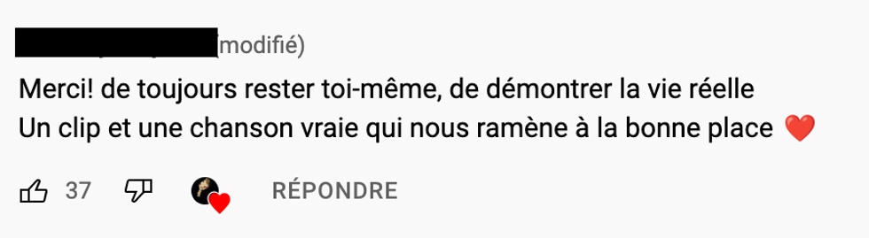 Commentaires sous le vid\u00e9oclip Partout de Roxane Bruneau.