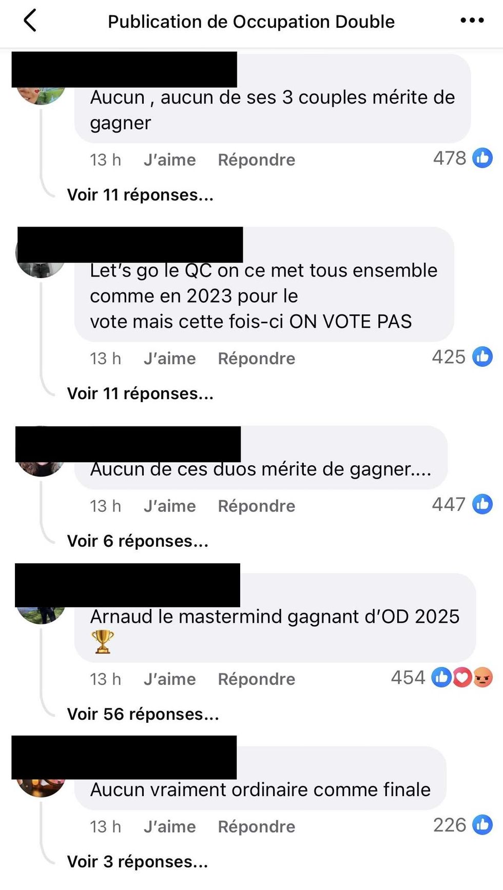 Commentaires sur Facebook.