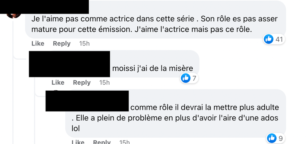 Commentaires sur Facebook.