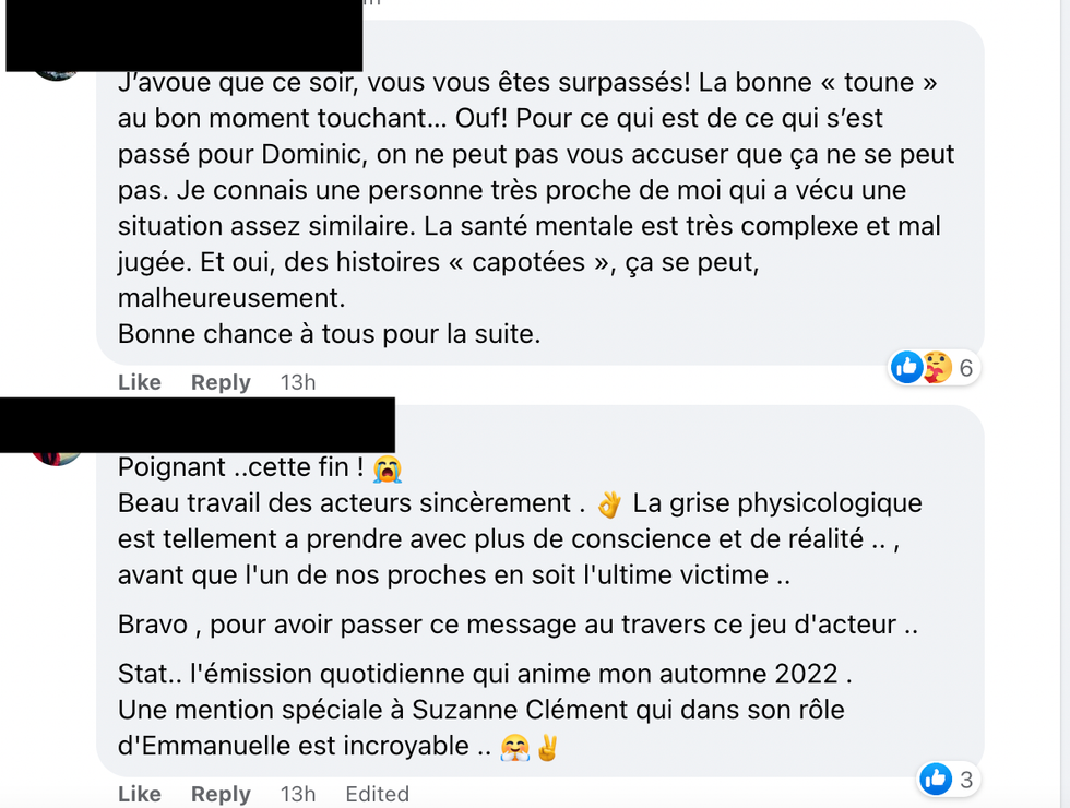 Commentaires sur Facebook.