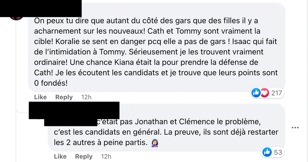 Commentaires sur Facebook.