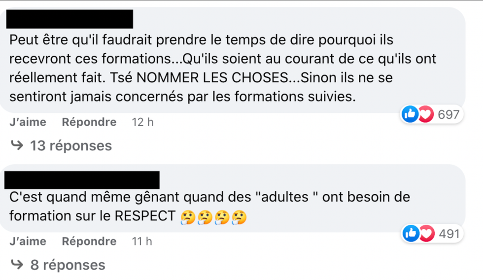 Commentaires sur Facebook.
