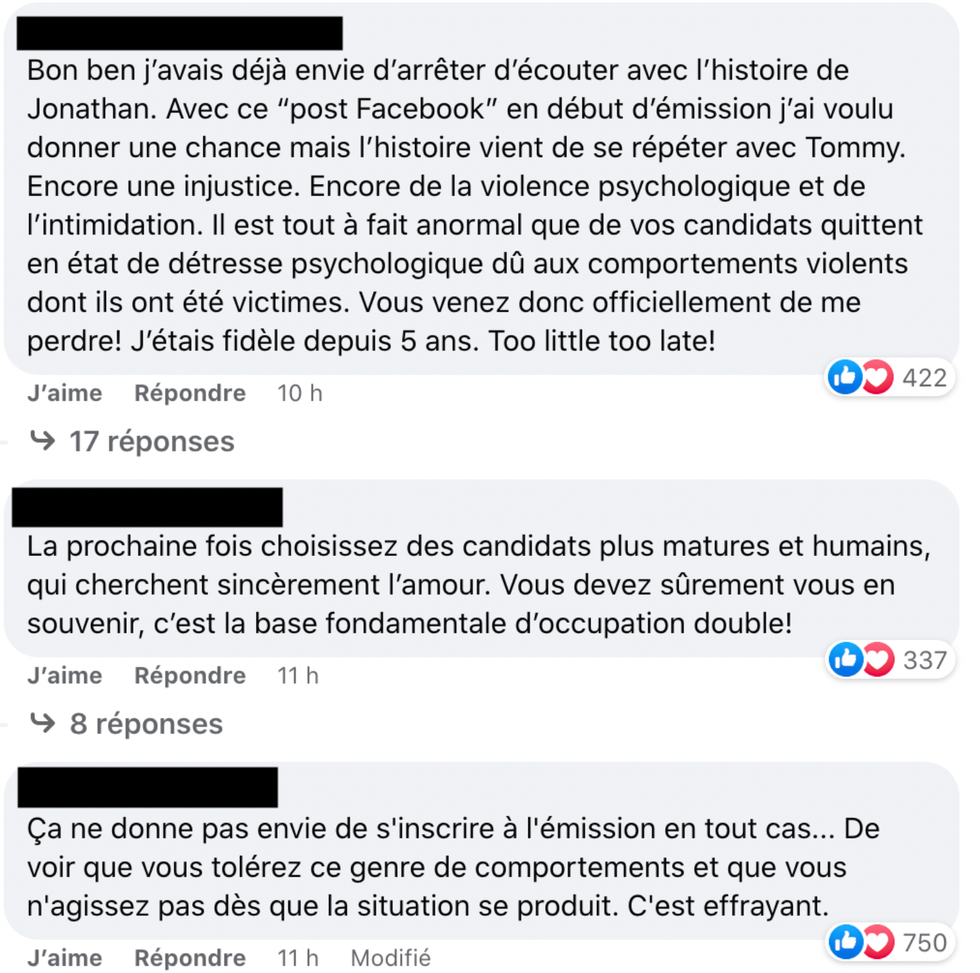 Commentaires sur Facebook.
