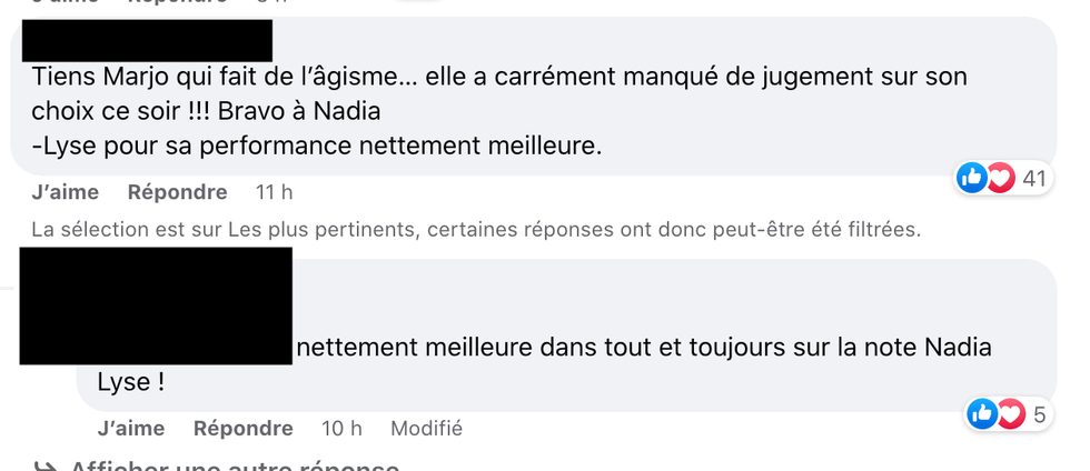 Commentaires sur Facebook.