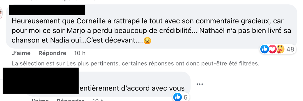 Commentaires sur Facebook.