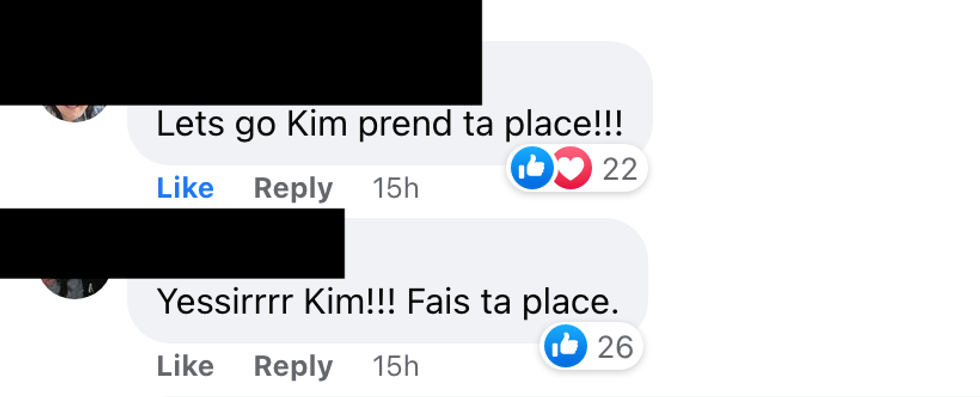 Commentaires sur Facebook.