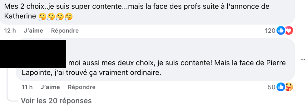 Commentaires sur Facebook.