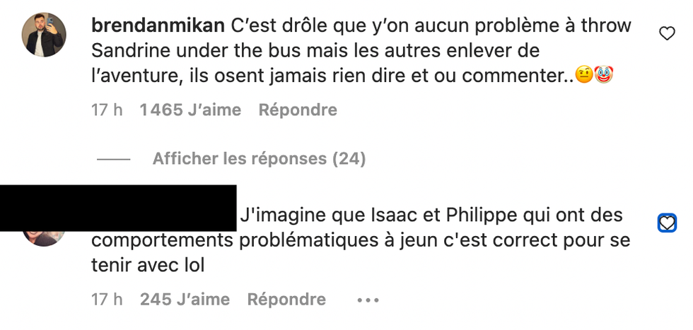 Commentaires sur Instagram.