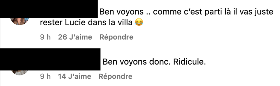 Commentaires sur Instagram.