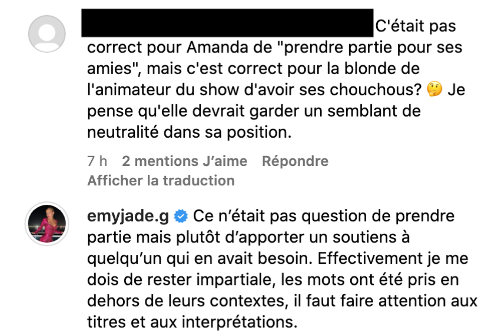 Commentaires sur Instagram.
