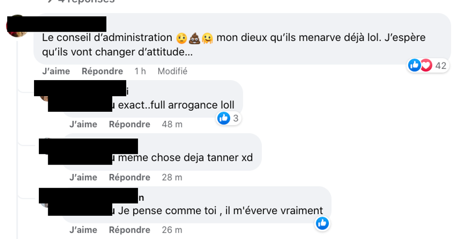 Commentaires sur la page Facebook d'Occupation Double.