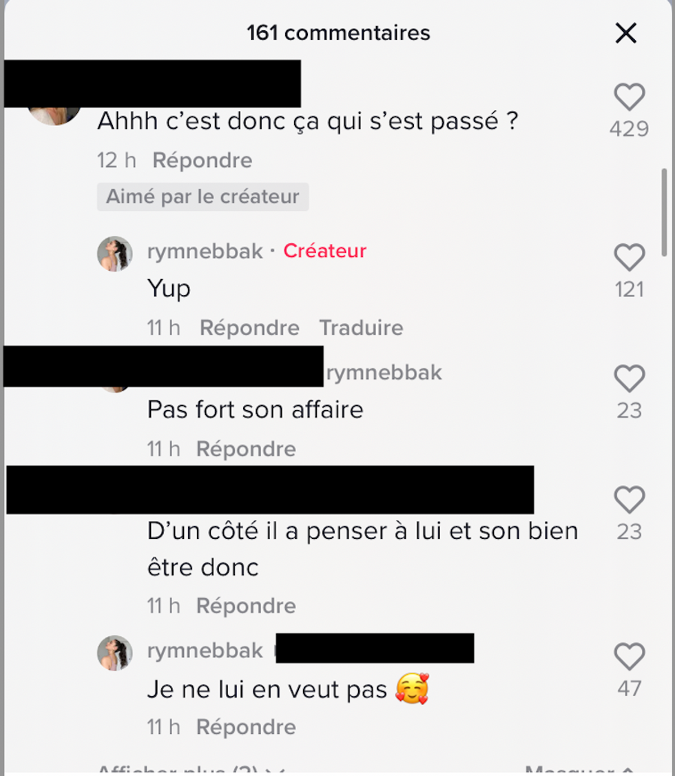 Commentaires sur la vid\u00e9o TikTok de Rym.