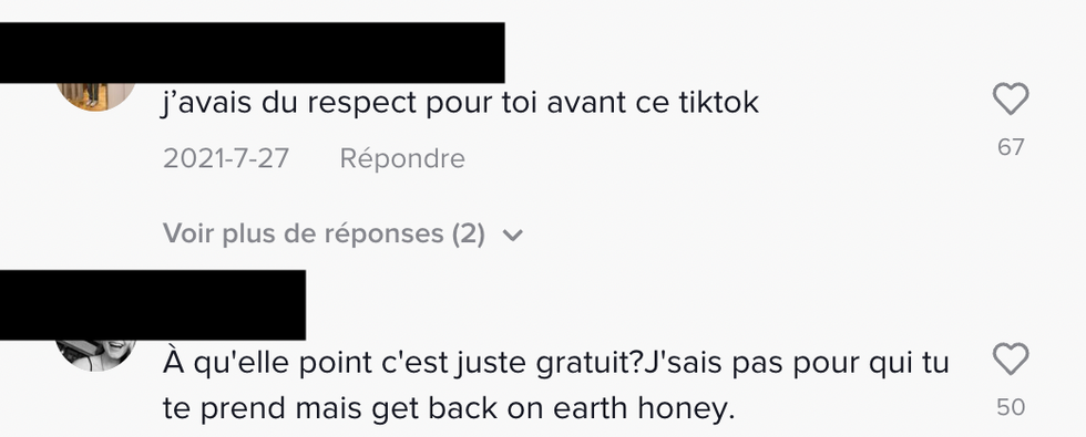 Commentaires sur TikTok.