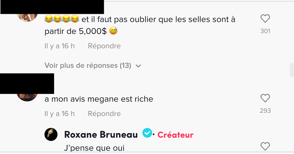 Commentaires sur TikTok.