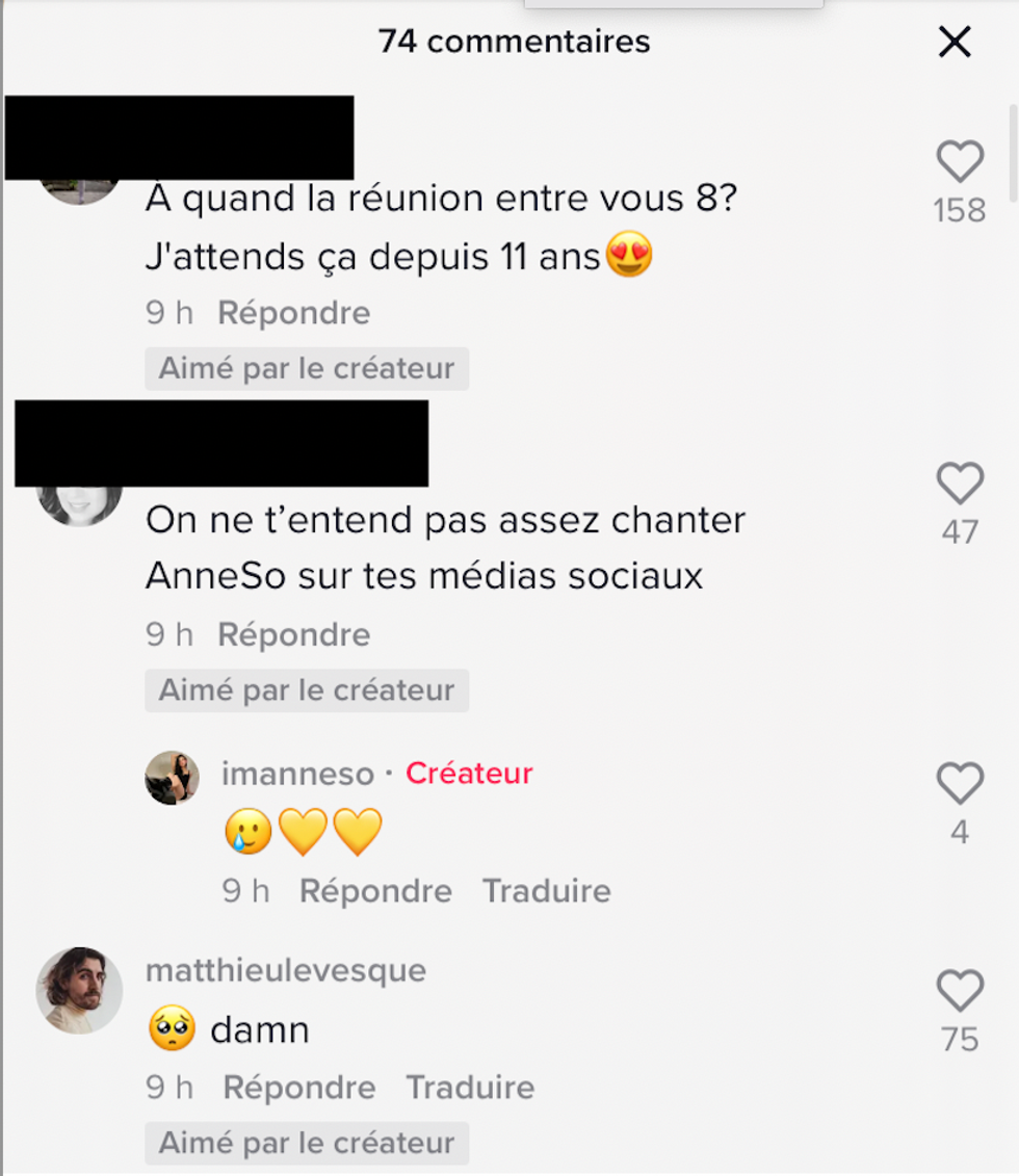 Commentaires TikTok.