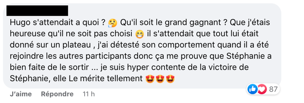 Commentaires \u00e0 l'\u00e9gard d'Hugo sur Facebook