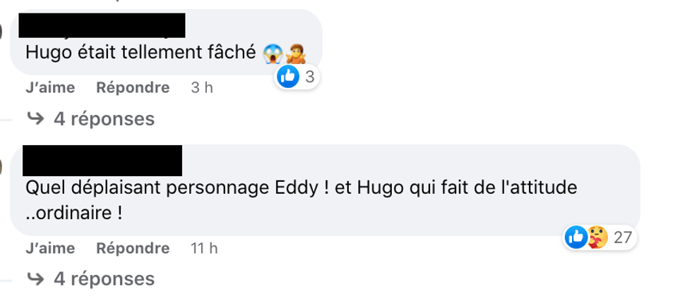 Commentaires \u00e0 l'\u00e9gard d'Hugo sur Facebook.