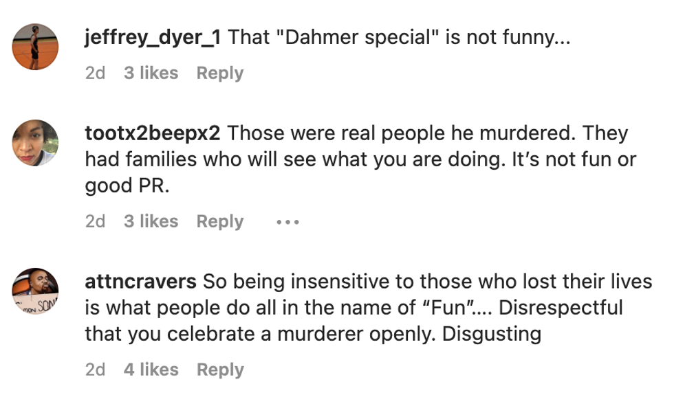 Comments on one of Capital Pizza's Instagram posts.