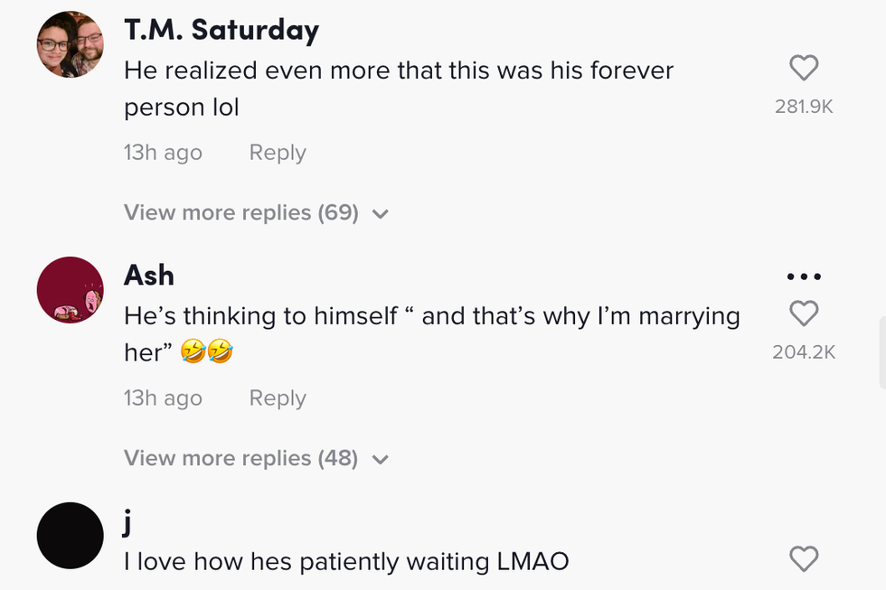 Comments on Samantha Rhea's viral proposal TikTok video.