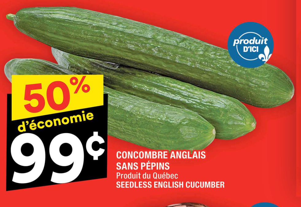 Concombre anglais sans p\u00e9pins dans la circulaire du Super C.