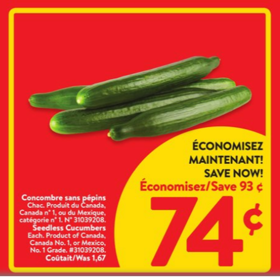 Concombre sans p\u00e9pin dans la circulaire du Walmart..