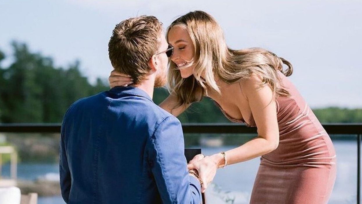 Connor McDavid proposing to his girlfriend Lauren Kyle.